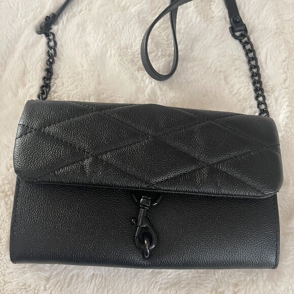 Rebecca Minkoff Edie Black Leather Wallet on a Chain Crossbody Bag - Picture 7 of 16